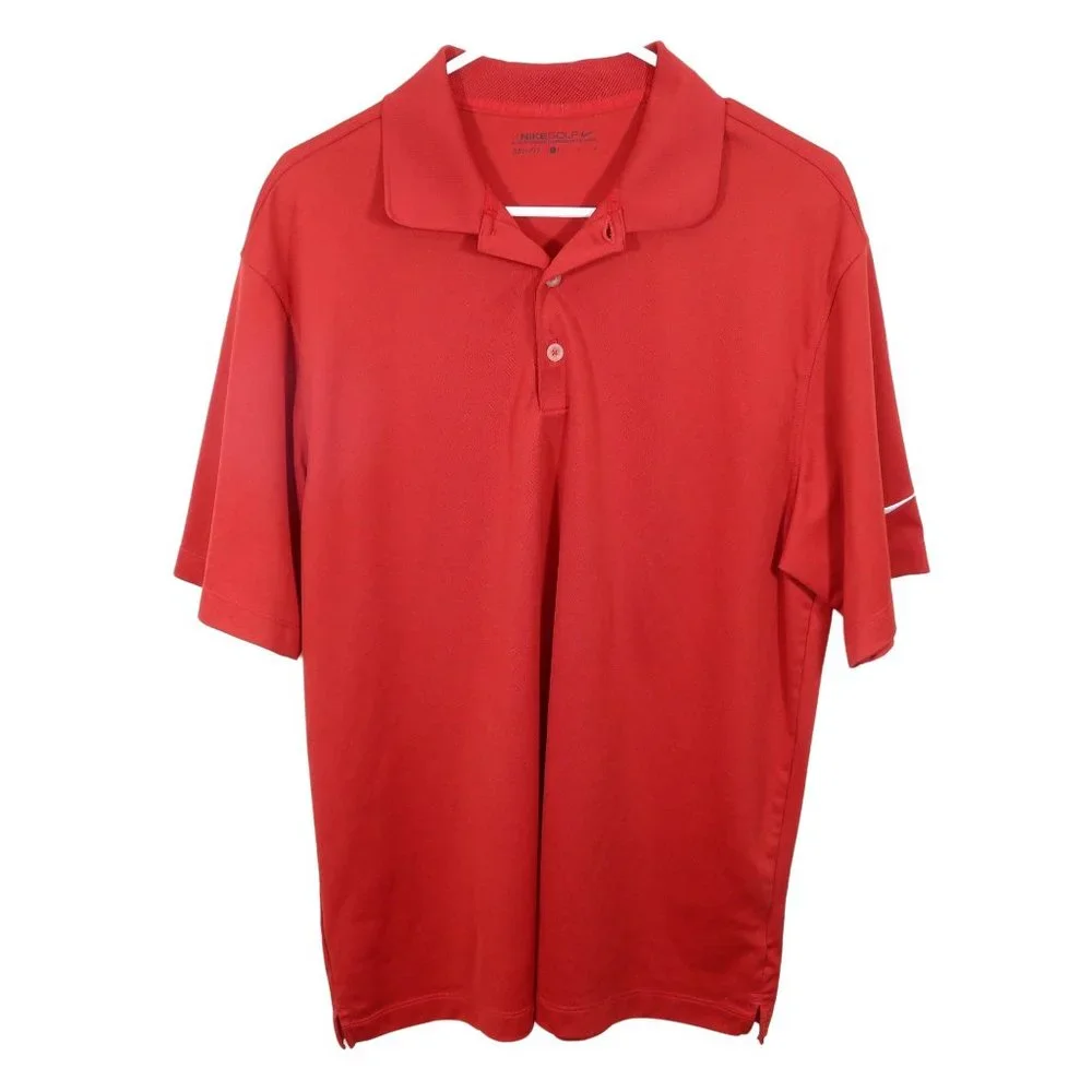 4/$25 NIKE GOLF Size L Mens Red Moisture Wicking Short Sleeve Polo Shirt - Picture 1 of 5